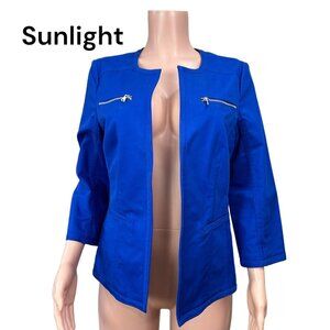 Rafaella Womens Royal Blue Open Front Blazer Jacket SZ 14 Pockets Zipper Accents